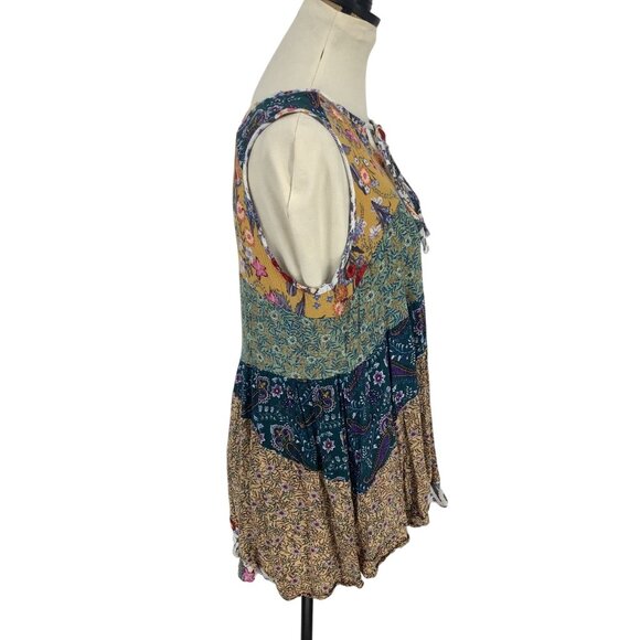 Easel Women's Patchwork Floral Patchwork Tank Top Multicolor Boho Style Size L - Picture 3 of 9